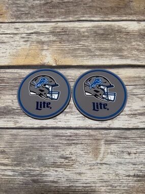 Miller Lite x Detroit Lions Helmet Coasters - Gray & Blue (Set of 2)